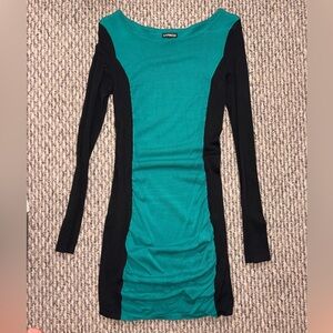 Express Teal and Black Long Sleeve Dress